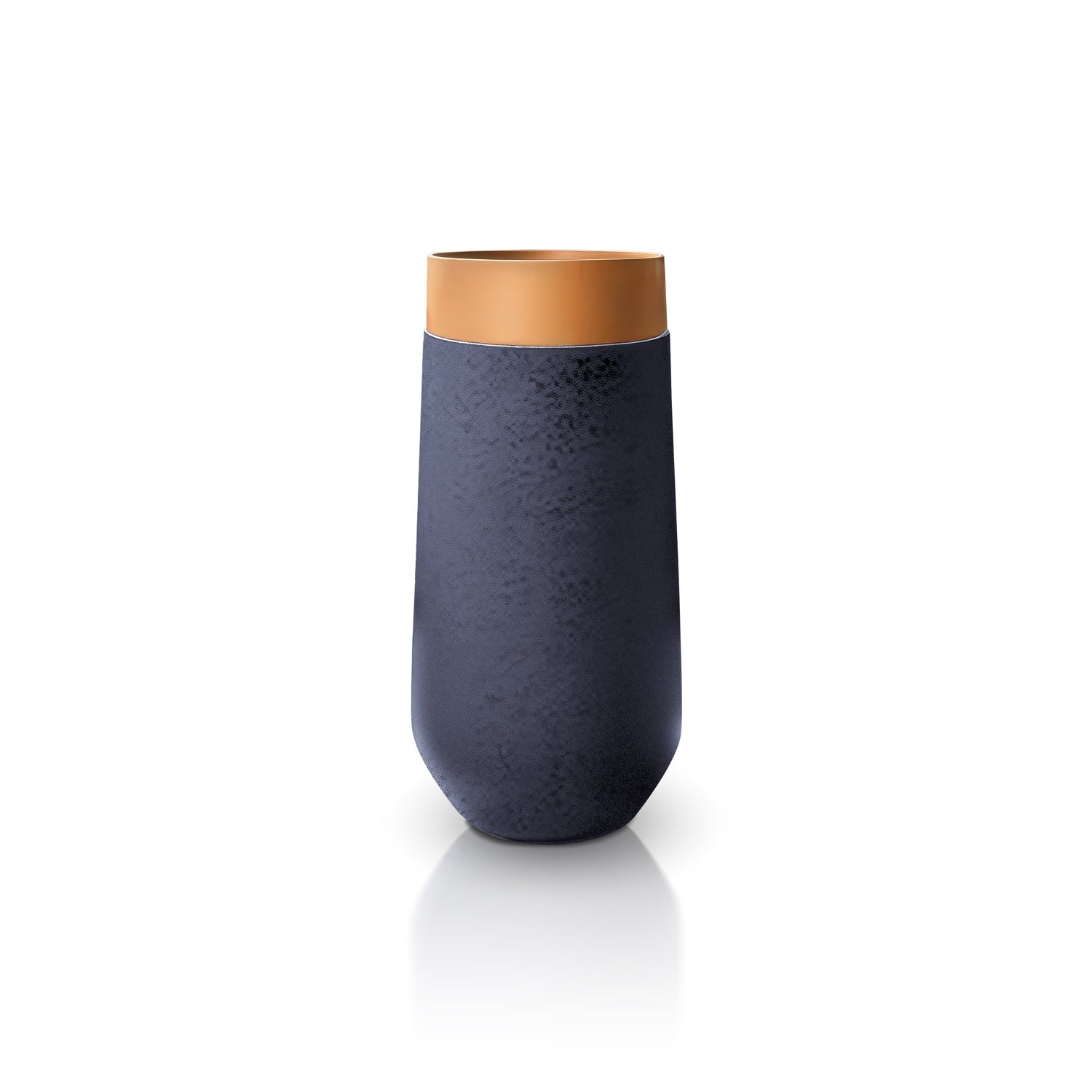 The Mare e Terra Elegant Planter - Large by Landmark Decor features a luxury, modern cylindrical design with a textured dark gray body and smooth tan lid, standing elegantly against a white background.