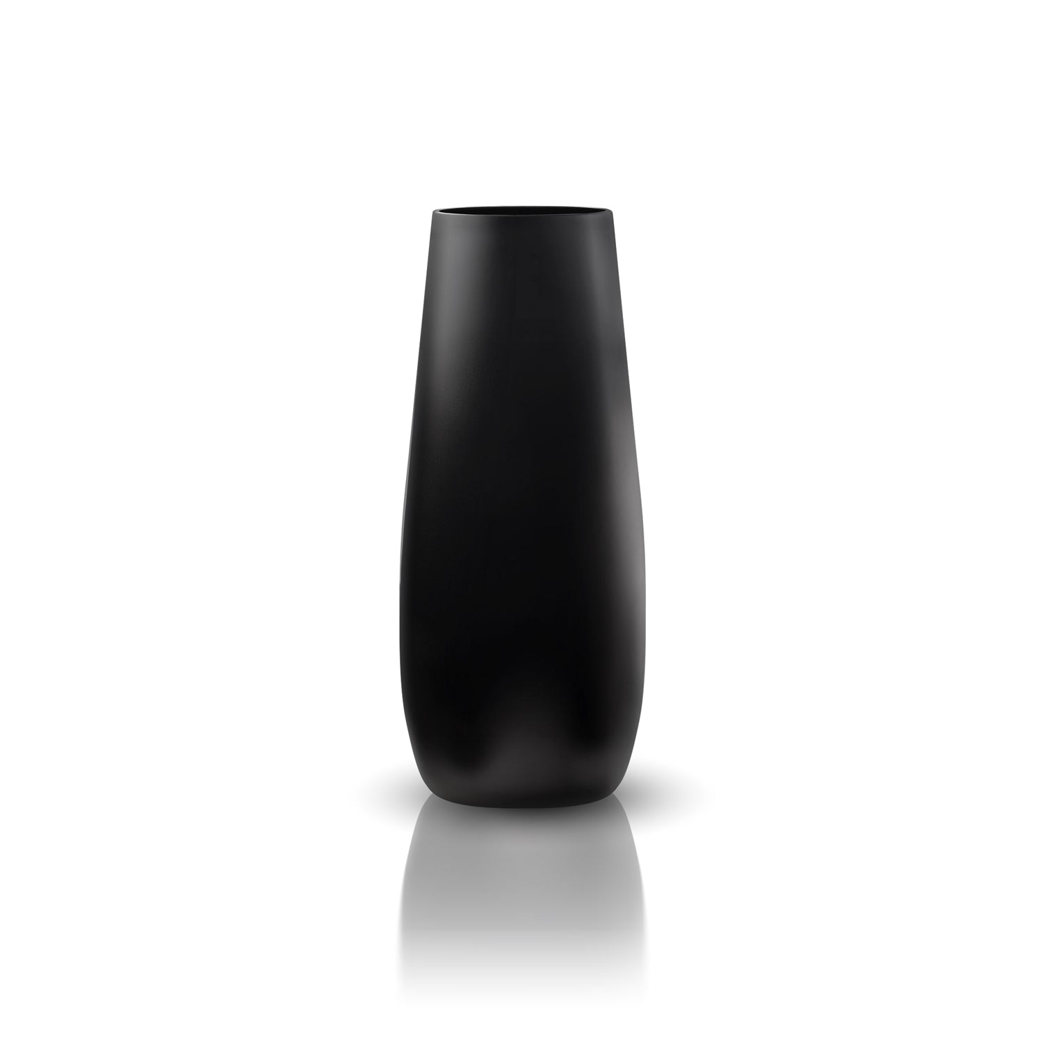 The Ombra di Obsidiana Planter - Large by Landmark Decor is a sleek, black matte vase centered against a white background, casting a soft shadow below and blending luxury with nature.