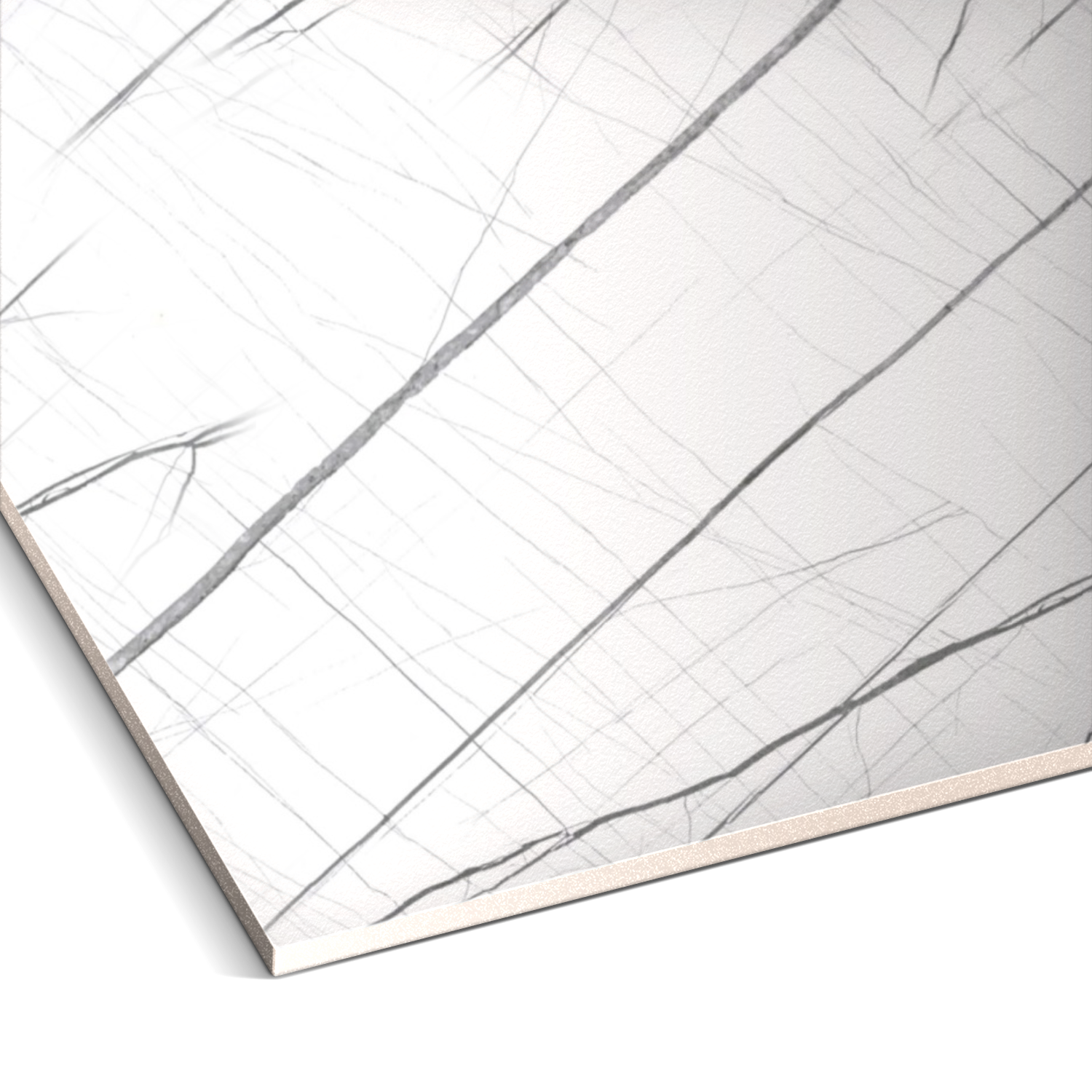 A close-up reveals the geometric pattern of intersecting black lines on a white textured surface of the Pure Contrast Marble Durable PVC Wall by Landmark Decor, reminiscent of luxurious modern interior design.