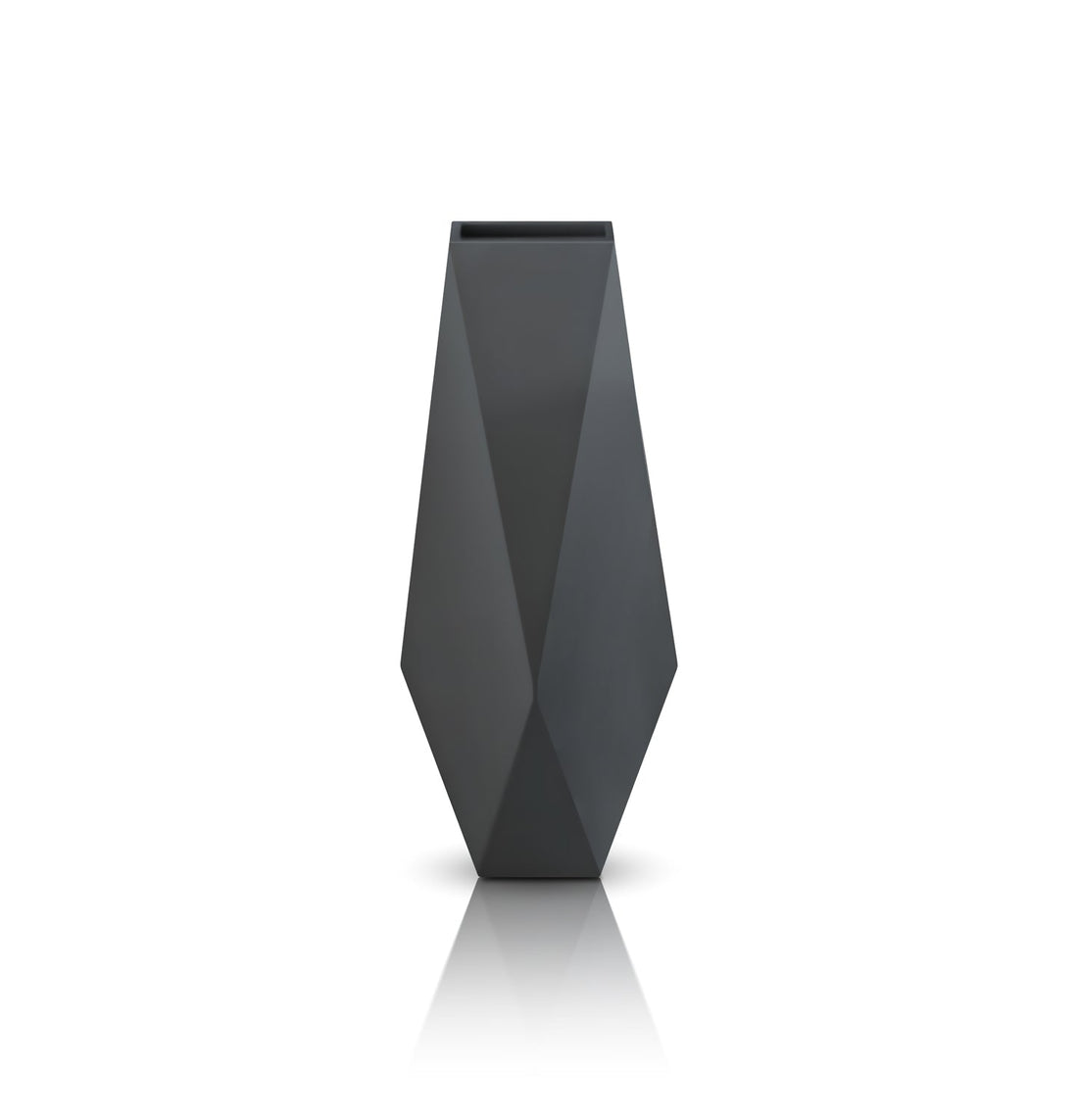 The Ombre Intrecciate Planter by Landmark Decor is a sleek, dark gray geometric vase with a faceted design that stands out beautifully against a white background. It effortlessly blends luxury and nature, making it ideal for those who appreciate handmade planters.
