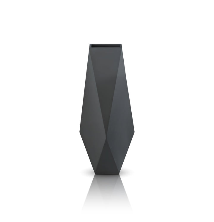 The Ombre Intrecciate Planter by Landmark Decor is a sleek, dark gray geometric vase with a faceted design that stands out beautifully against a white background. It effortlessly blends luxury and nature, making it ideal for those who appreciate handmade planters.