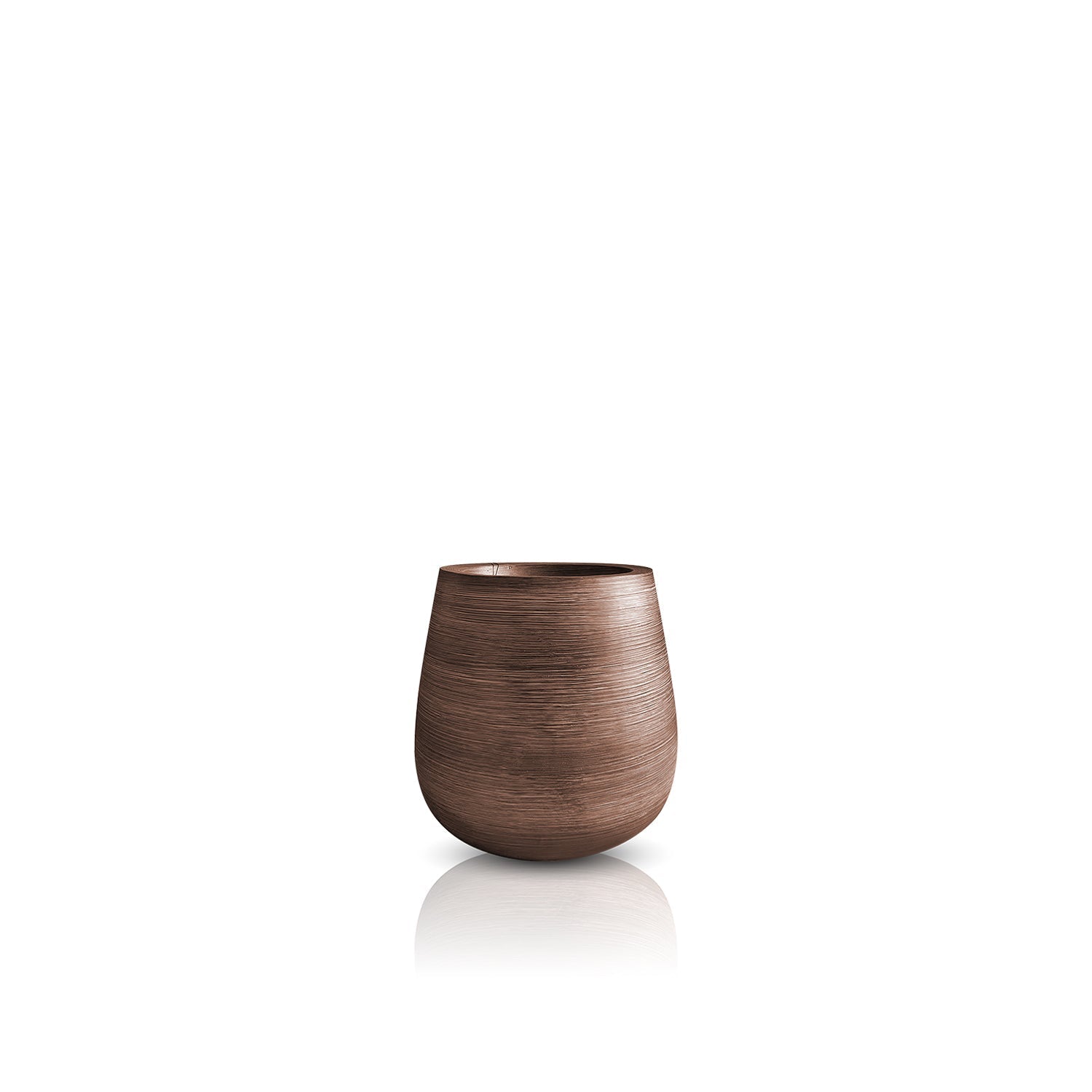 The Artisan Luxe Planter - Small by Landmark Decor is a smooth, rounded brown ceramic pot with a subtle texture, centered against a white background. Its minimalist design evokes luxury and nature for a modern, elegant aesthetic.