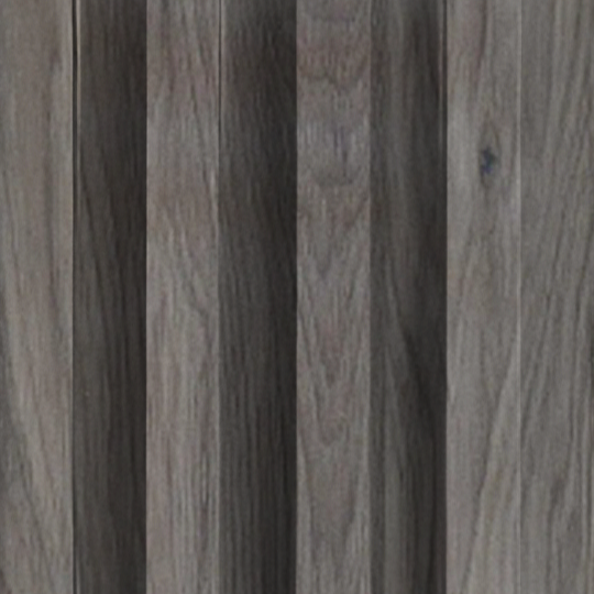 The Landmark Decor Walnut Texture WPC Fluted Slat Wall Panel features vertical planks with a natural grayish-brown grain, providing a uniform rustic look perfect for accent walls, adding warmth and character to any space.