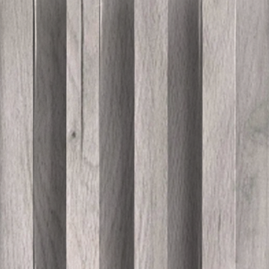 The Light Driftwood Texture WPC Fluted Slat Wall Panel by Landmark Decor features closely aligned vertical wood planks with a light gray, weathered finish, showcasing subtle grain patterns and natural imperfections for a rustic appearance perfect for unique accent walls.