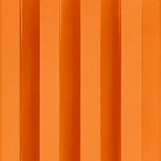 The Orange WPC Fluted Slat Wall Panel by Landmark Decor features alternating light and dark stripes, creating a symmetrical pattern that beautifully complements any accent wall.