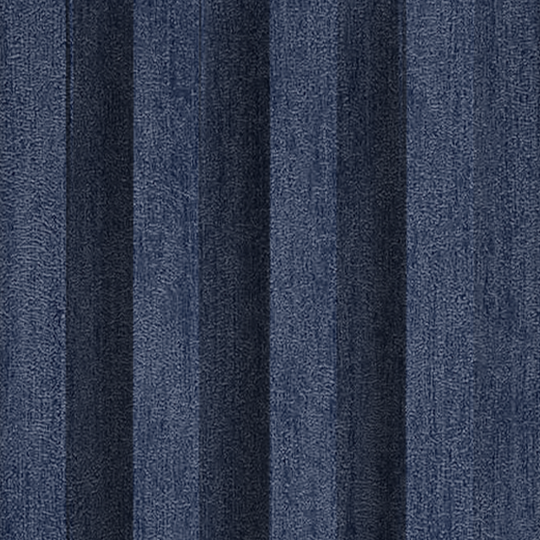 The Navy Blue Frosted Effect Slat Wall Panel by Landmark Decor features navy denim fabric in pleats, creating a textured look like wall cladding. Its rugged design enhances texture and structure, making it a standout choice for unique accent walls or ceiling panels.
